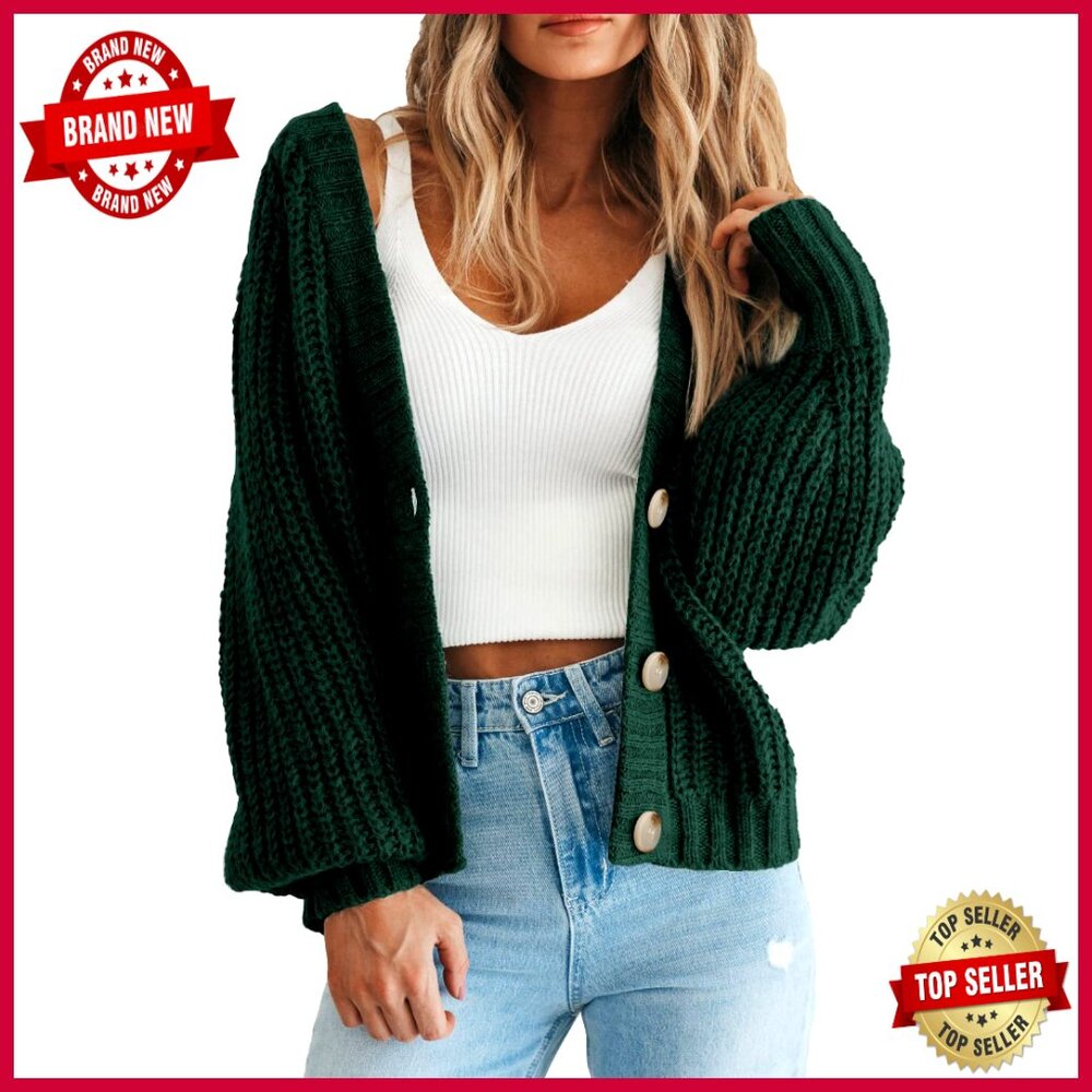 Chunky Knit Open Front Cardigan Long Sleeve Button Loose Fit Sweater